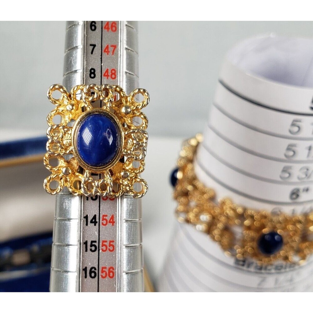 Vintage 1975 Sarah Coventry Victorian Blue Bracelet With Adjustable Ring Set - Picture 13 of 16